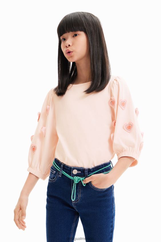 Desigual chica camiseta con corazón y mangas abullonadas VZ26R01748 ropa
