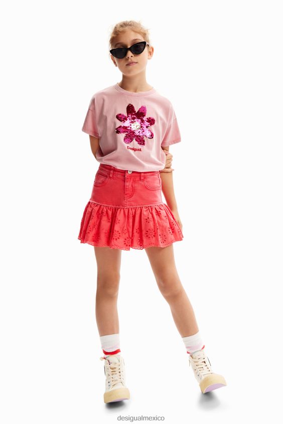 Desigual chica camiseta con flores de lentejuelas VZ26R01740 ropa