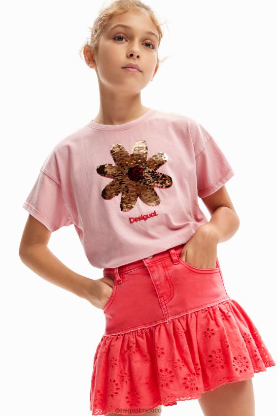 Desigual chica camiseta con flores de lentejuelas VZ26R01740 ropa