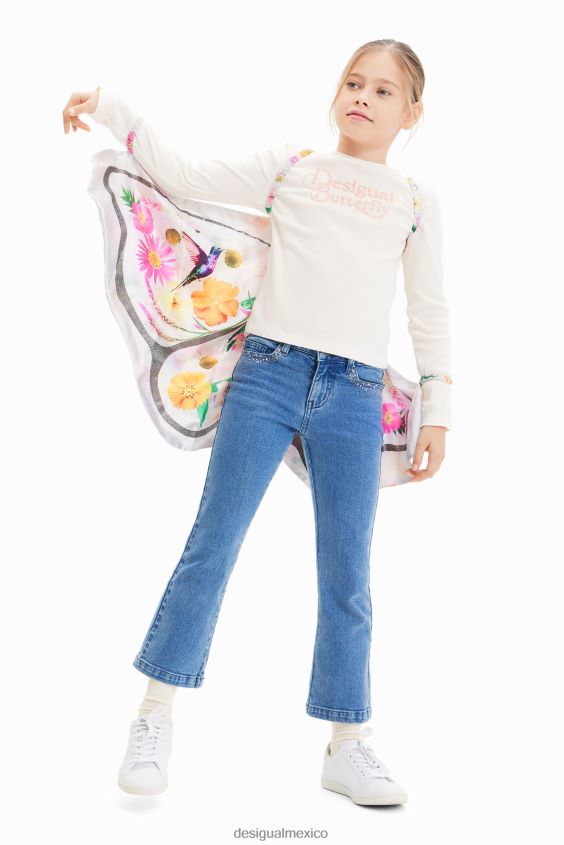 Desigual chica camiseta de canalé con alas de mariposa VZ26R01718 ropa