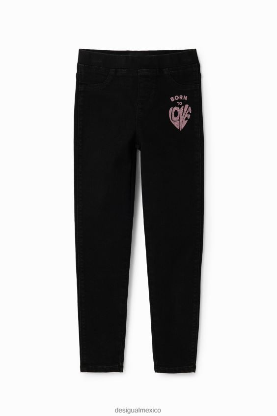 Desigual chica leggings de mezclilla con mensaje VZ26R01745 ropa