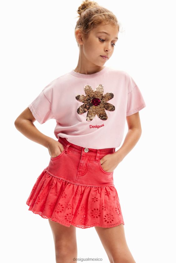 Desigual chica minifalda de mezclilla con volantes brillantes VZ26R01709 ropa