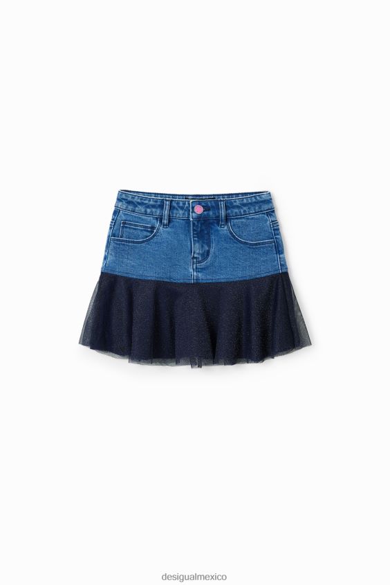Desigual chica minifalda de mezclilla con volantes brillantes VZ26R01717 ropa