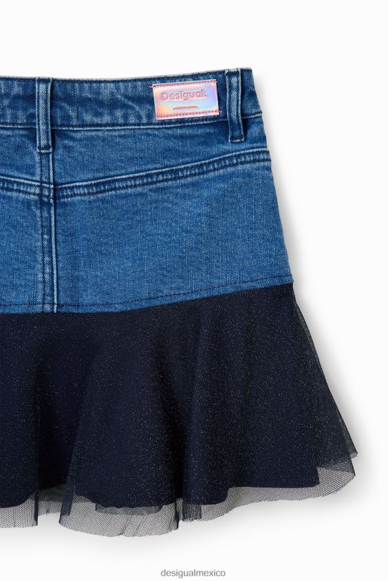 Desigual chica minifalda de mezclilla con volantes brillantes VZ26R01717 ropa