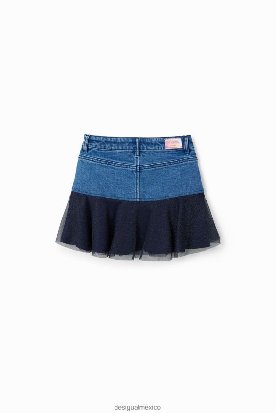 Desigual chica minifalda de mezclilla con volantes brillantes VZ26R01717 ropa