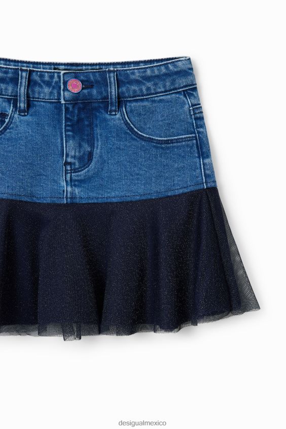 Desigual chica minifalda de mezclilla con volantes brillantes VZ26R01717 ropa