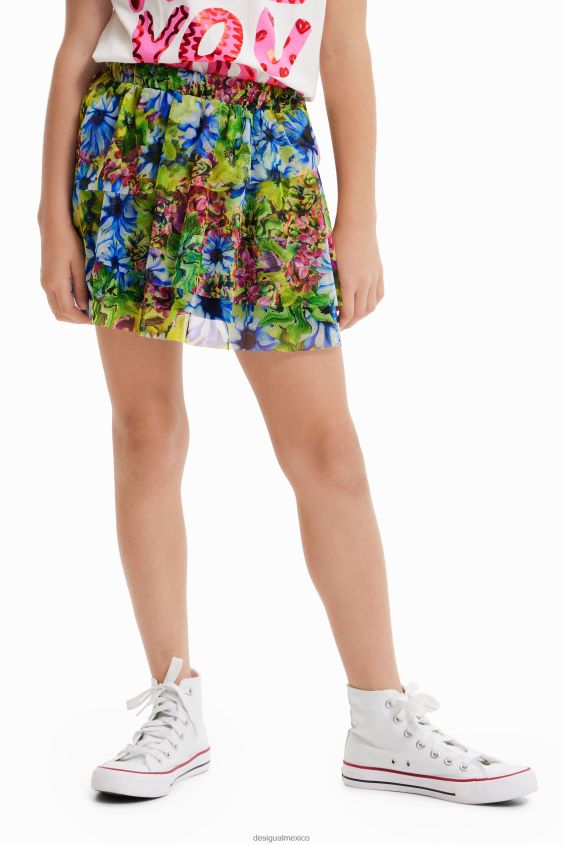 Desigual chica minifalda de tul con volantes y flores VZ26R01139 ropa