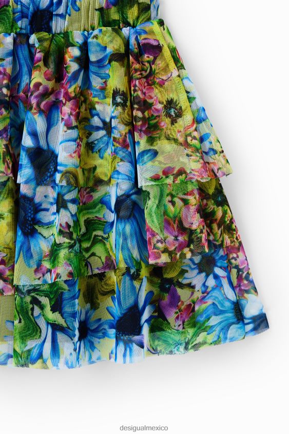 Desigual chica minifalda de tul con volantes y flores VZ26R01139 ropa