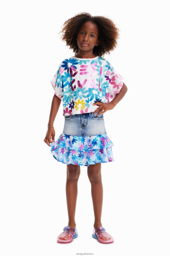 Desigual chica minifalda vaquera con volantes florales VZ26R01788 ropa