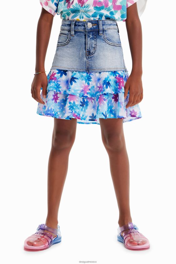 Desigual chica minifalda vaquera con volantes florales VZ26R01788 ropa