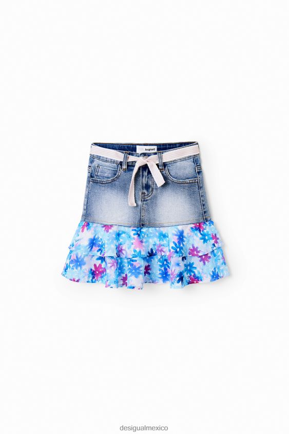 Desigual chica minifalda vaquera con volantes florales VZ26R01788 ropa