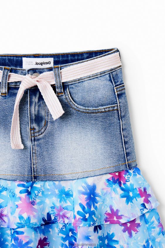 Desigual chica minifalda vaquera con volantes florales VZ26R01788 ropa