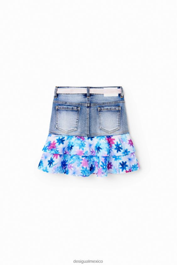 Desigual chica minifalda vaquera con volantes florales VZ26R01788 ropa