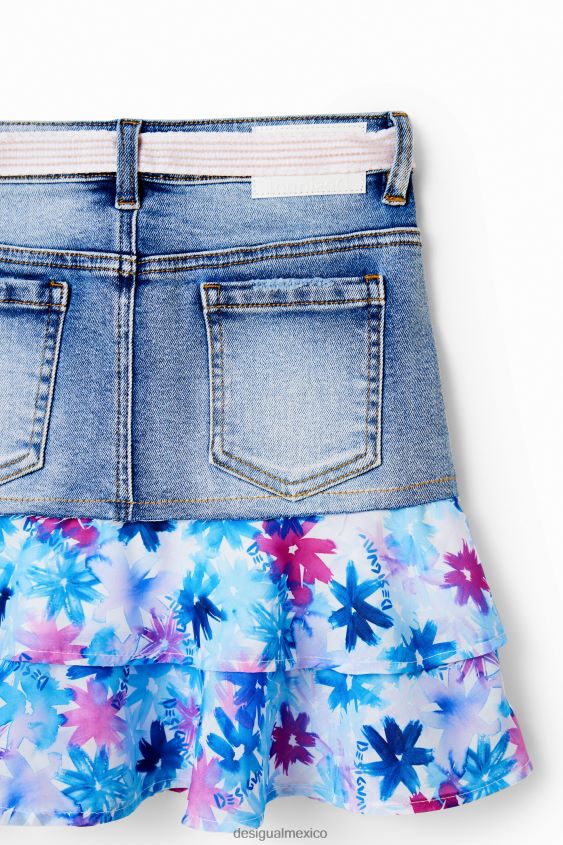 Desigual chica minifalda vaquera con volantes florales VZ26R01788 ropa