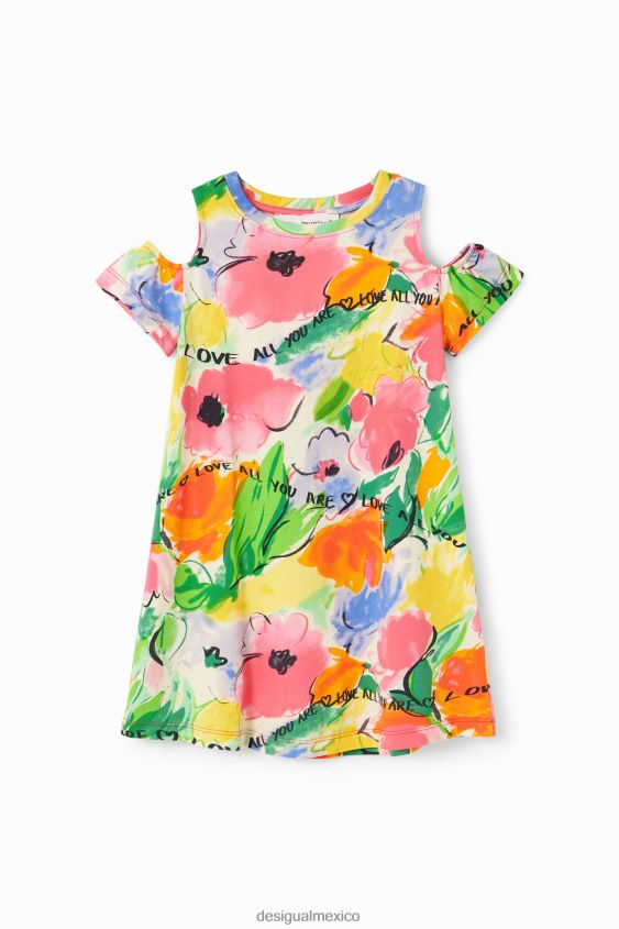 Desigual chica vestido estilo camiseta con aberturas y flores VZ26R01867 ropa