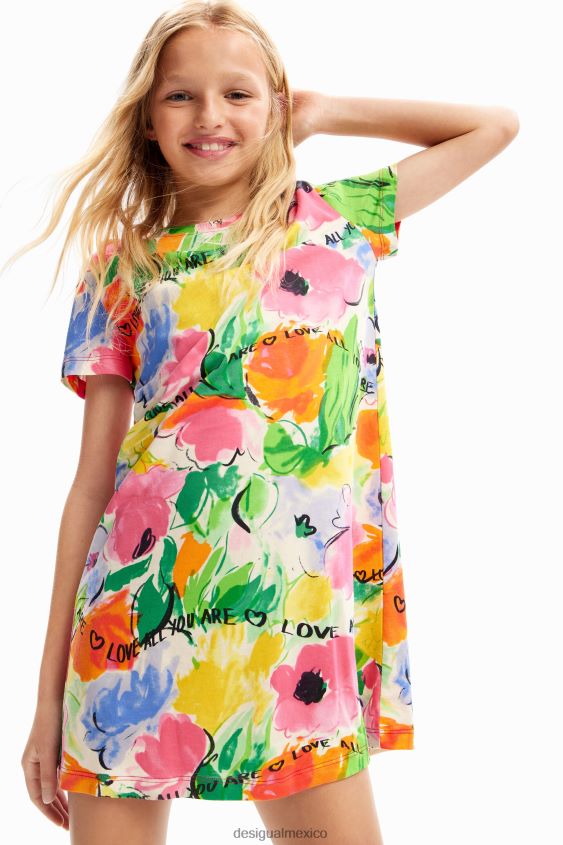 Desigual chica vestido estilo camiseta con aberturas y flores VZ26R01867 ropa