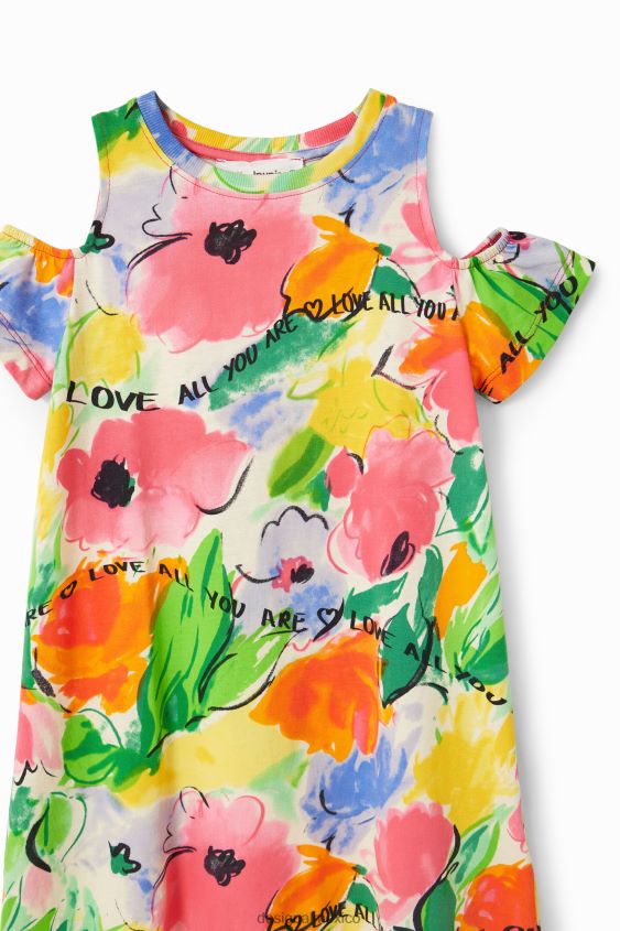 Desigual chica vestido estilo camiseta con aberturas y flores VZ26R01867 ropa
