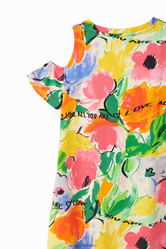 Desigual chica vestido estilo camiseta con aberturas y flores VZ26R01867 ropa