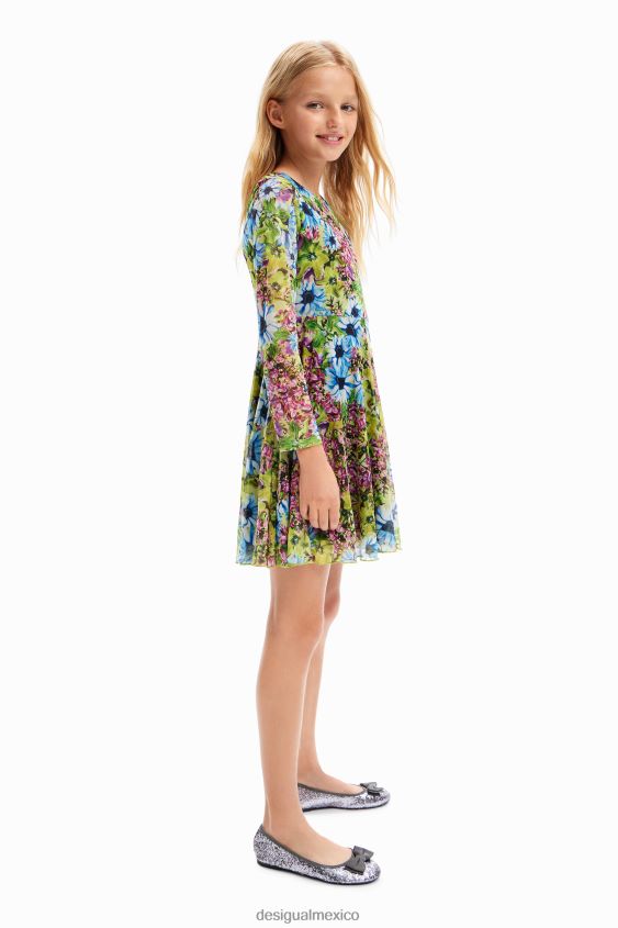Desigual chica vestido floral de tul de manga larga VZ26R01799 ropa