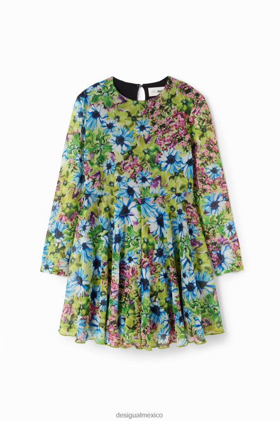 Desigual chica vestido floral de tul de manga larga VZ26R01799 ropa