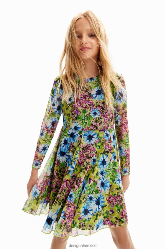 Desigual chica vestido floral de tul de manga larga VZ26R01799 ropa