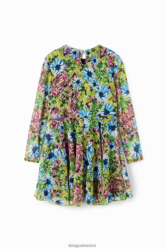Desigual chica vestido floral de tul de manga larga VZ26R01799 ropa