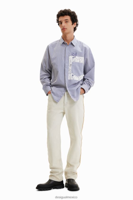 Desigual hombres camisa a rayas con patchwork VZ26R01578 ropa