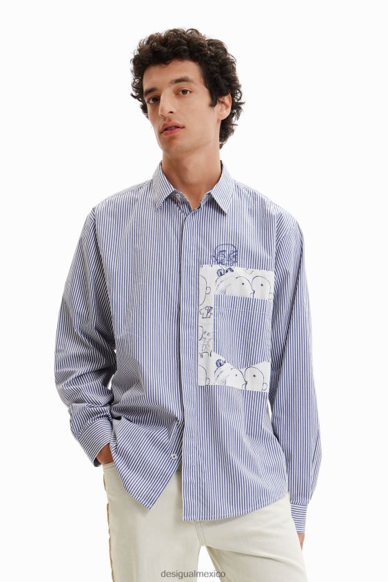 Desigual hombres camisa a rayas con patchwork VZ26R01578 ropa