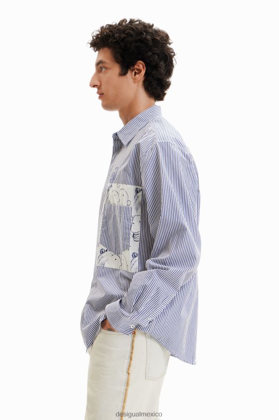Desigual hombres camisa a rayas con patchwork VZ26R01578 ropa