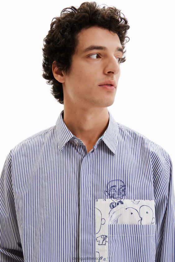 Desigual hombres camisa a rayas con patchwork VZ26R01578 ropa