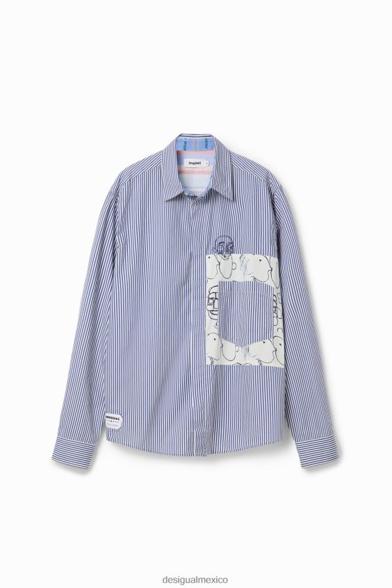 Desigual hombres camisa a rayas con patchwork VZ26R01578 ropa