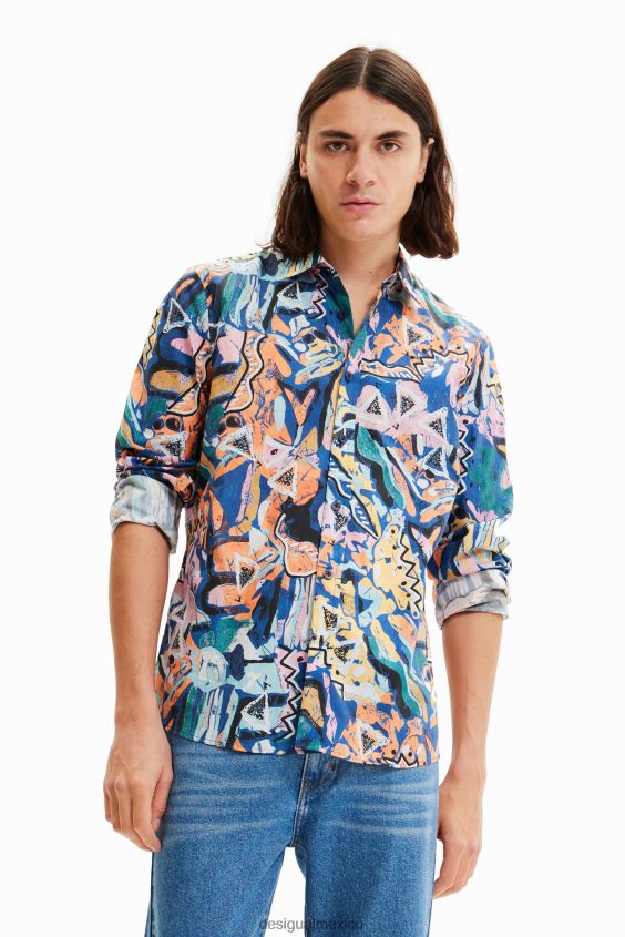 Desigual hombres camisa artística de manga larga VZ26R01681 ropa