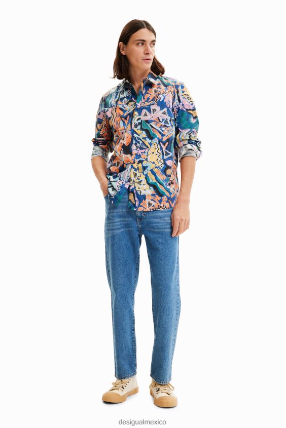 Desigual hombres camisa artística de manga larga VZ26R01681 ropa