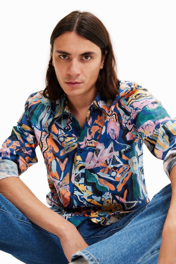 Desigual hombres camisa artística de manga larga VZ26R01681 ropa