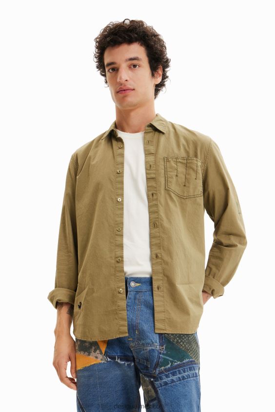 Desigual hombres camisa bordada de manga larga VZ26R01595 ropa