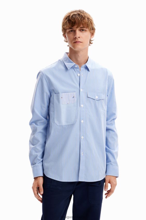 Desigual hombres camisa con bolsillos a rayas VZ26R01581 ropa