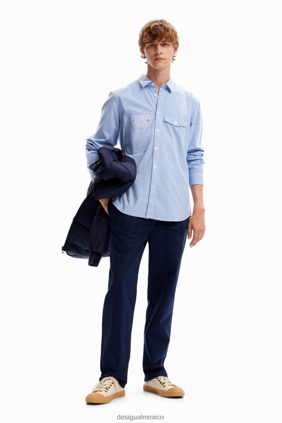 Desigual hombres camisa con bolsillos a rayas VZ26R01581 ropa