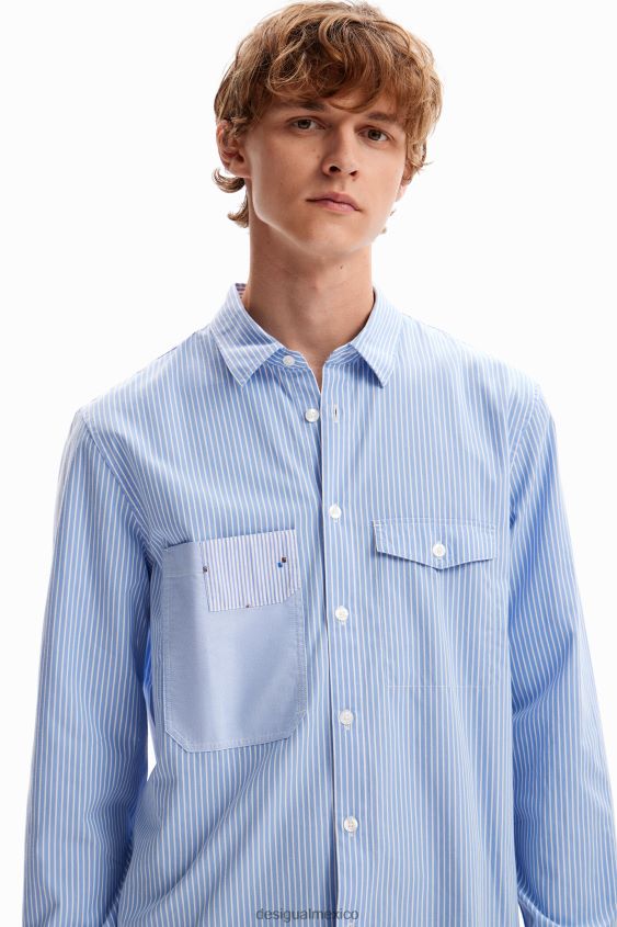 Desigual hombres camisa con bolsillos a rayas VZ26R01581 ropa