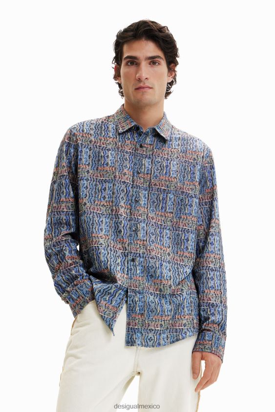 Desigual hombres camisa con logo artístico bordado VZ26R01543 ropa