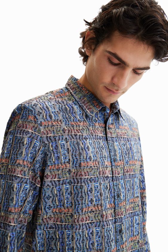 Desigual hombres camisa con logo artístico bordado VZ26R01543 ropa
