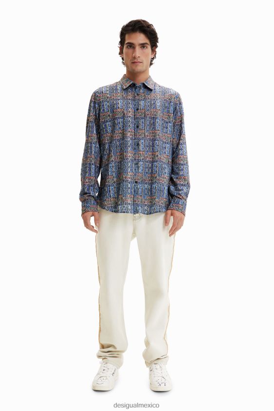 Desigual hombres camisa con logo artístico bordado VZ26R01543 ropa