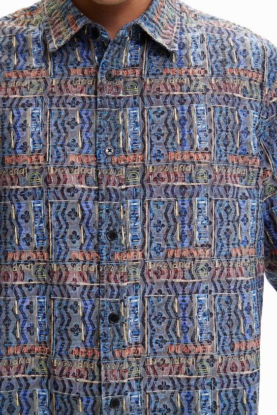 Desigual hombres camisa con logo artístico bordado VZ26R01543 ropa