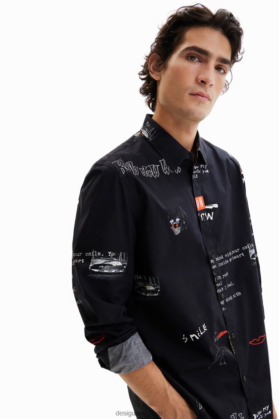 Desigual hombres camisa con mensaje artístico VZ26R01525 ropa