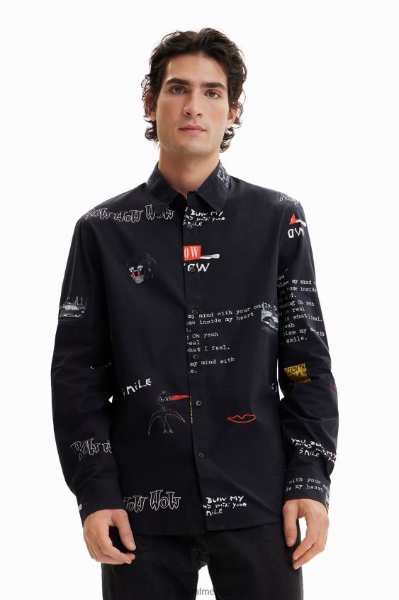Desigual hombres camisa con mensaje artístico VZ26R01525 ropa