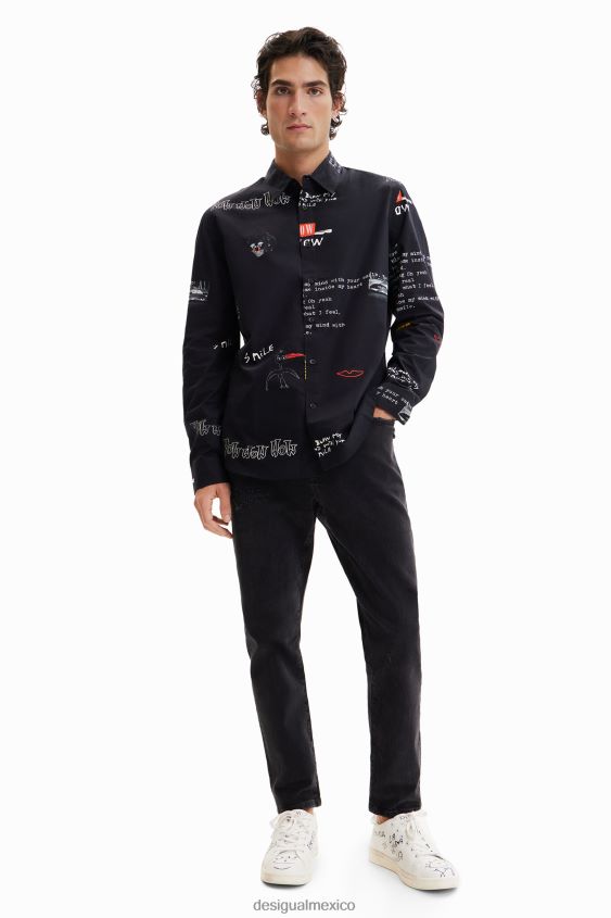 Desigual hombres camisa con mensaje artístico VZ26R01525 ropa