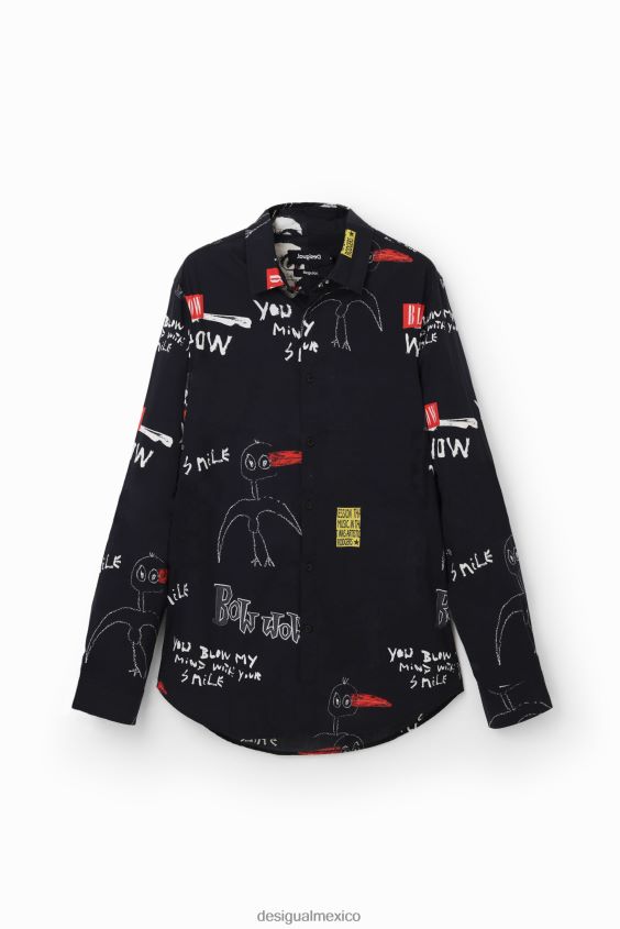 Desigual hombres camisa con mensaje artístico VZ26R01525 ropa