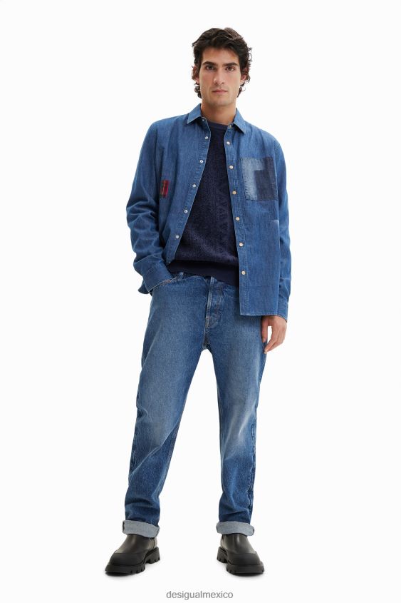 Desigual hombres camisa con parche de mezclilla VZ26R01686 ropa