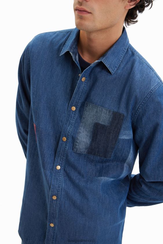 Desigual hombres camisa con parche de mezclilla VZ26R01686 ropa