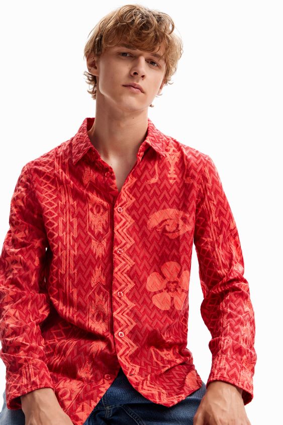 Desigual hombres camisa con textura geométrica VZ26R01589 ropa