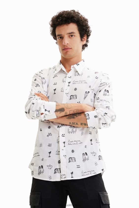 Desigual hombres camisa de gasa bordada VZ26R01657 ropa